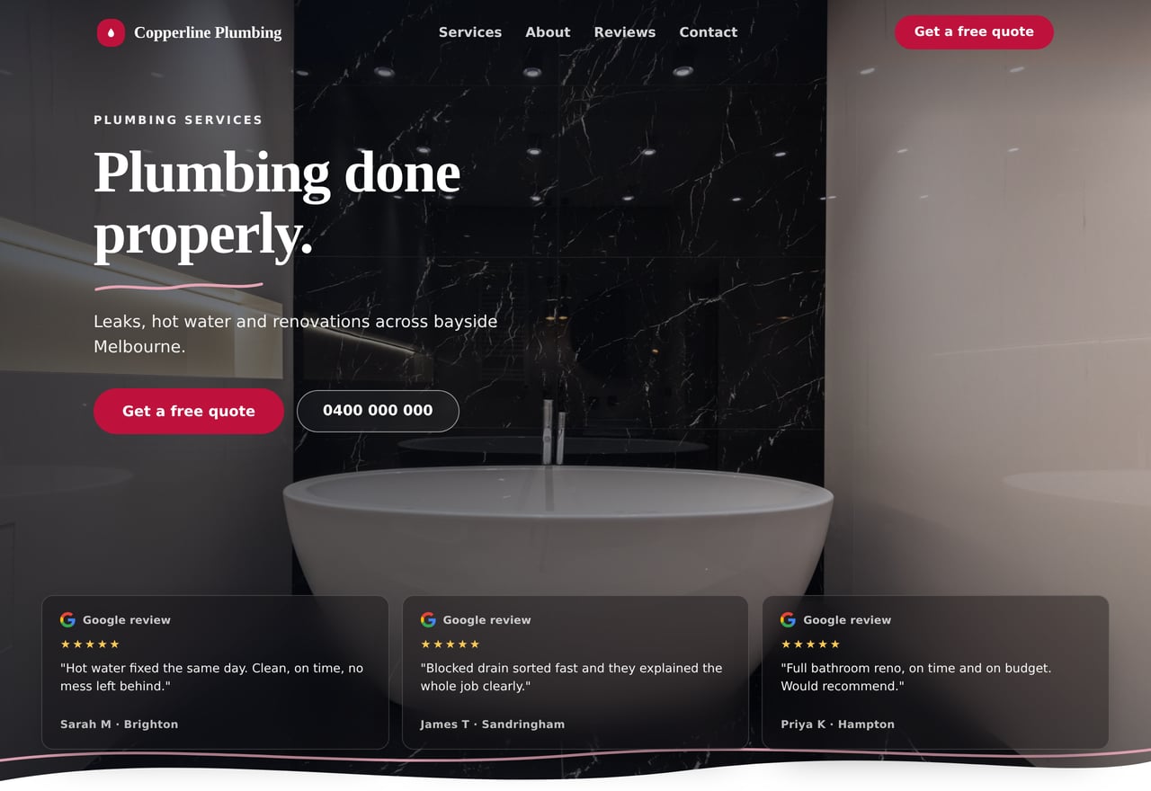 Copperline Plumbing - a site built with Notice